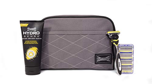 Wilkinson Sword Hydro 5 Sense Washbag Set - Pack de maquinilla de afeitar de 5 hojas para hombre + 4 recambios de cuchillas + crema de afeitar Hidratante y anti Irritación + neceser Exclusivo Wilkinson Sword Hydro 5 Sense Washbag Set - Pack de maquinilla de afeitar de 5 hojas para hombre + 4 recambios de cuchillas + crema de afeitar Hidratante y anti Irritación + neceser Exclusivo