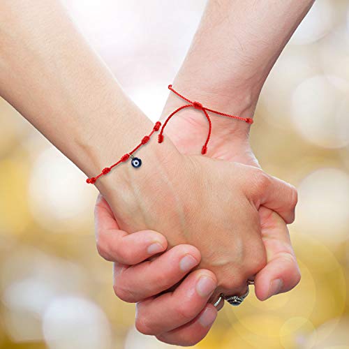 WILLBOND 2 Pulseras a Juego de Distancia Promesa de Amistad Pulsera Hecha a Mano con Significado Regalo para Amigo Pareja Amante, Pulsera de Ojos Malvados con 1 Tarjeta de Deseo