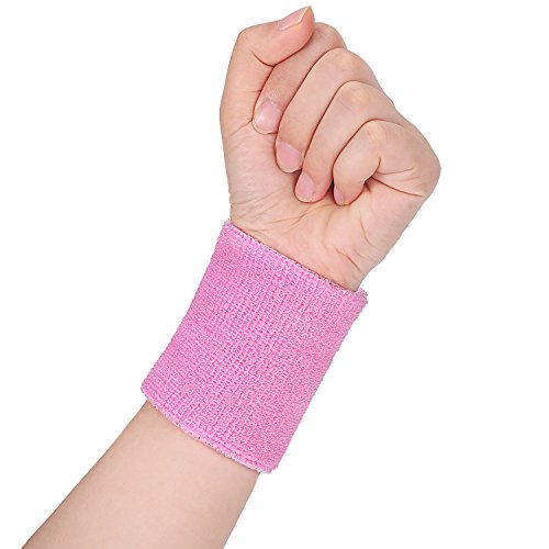 WILLBOND Juego de 3 Piezas de Muñequeras, Incluye Diadema Deportiva y Muñequera de Pulsera de Algodón de Rayas Banda de Sudor para Atléticos Hombres y Mujeres (Rosa)