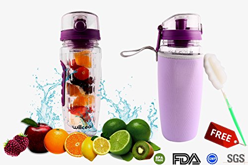 willceal Botella de Agua con Tapa para infusiones de Frutas, Resistente, con diseño a Prueba de Fugas, tamaño Grande, Ideal para Llevar Cuando Haces Deportes, para IR a Acampar (Púrpura)