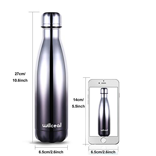 willceal Botella de Agua de Doble Pared de Acero Inoxidable con Aislamiento al vacío, 500 ml, a Prueba de Fugas, para Mantener el frío y Bebidas Calientes, para Deportes al Aire Libre, Camping, etc