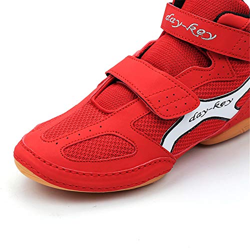 Willsky Botas De Boxeo, Muchacha del Muchacho De Lucha del Combate Los Zapatos Deportivos Zapatos para Niños Suela De Goma De Artes Marciales Tamaño Fresco,Rojo,33