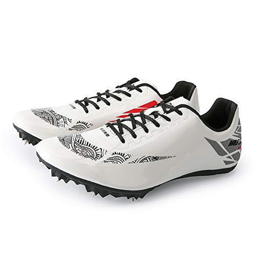 Willsky Zapatillas De Atletismo para Hombres, Zapatillas De Correr Zapatillas Unisex Ligeras para Niños Sprint Zapatillas De Salto De Longitud Competencia para Niños Adultos Dedicada,Blanco,44