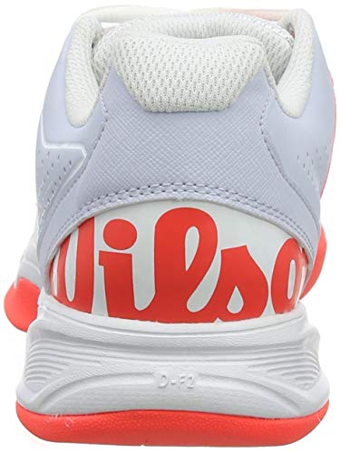 Wilson Kaos Devo Carpet W Zapatilla de Tenis para tenistas de Cualquier Nivel, para Pistas de Interior/moqueta, sintético, para Mujer, Blanco/Azul Claro/Rojo Talla 37 2/3 EU