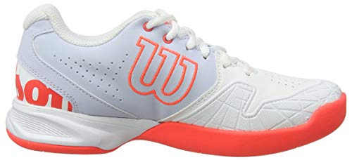 Wilson Kaos Devo Carpet W Zapatilla de Tenis para tenistas de Cualquier Nivel, para Pistas de Interior/moqueta, sintético, para Mujer, Blanco/Azul Claro/Rojo Talla 37 2/3 EU