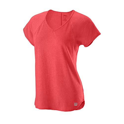 Wilson Mujer, W TRAINING V-NECK TEE, Camiseta de tenis cuello en V, Poliéster/Nailon, Rojo (Cayenne), Talla L, WRA775905