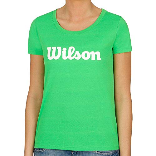 Wilson Mujer, W UWII SCRIPT TECH TEE, Camiseta de tenis manga corta, Poliéster, Verde (Andean Toucan)/Blanco, Talla L, WRA770508