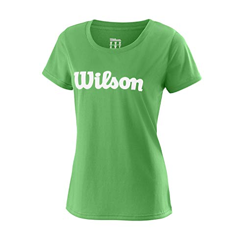 Wilson Mujer, W UWII SCRIPT TECH TEE, Camiseta de tenis manga corta, Poliéster, Verde (Andean Toucan)/Blanco, Talla L, WRA770508