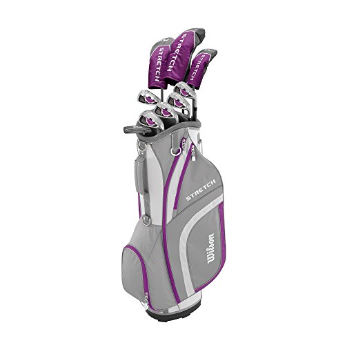 Wilson, Set completo para principiantes, 9 palos de golf con carro, Mujer (mano izquierda) Stretch XL, Blanco/Gris/Violeta, WGG157556 Wilson, Set completo para principiantes, 9 palos de golf con carro, Mujer (mano izquierda) Stretch XL, Blanco/Gris/Violeta, WGG157556