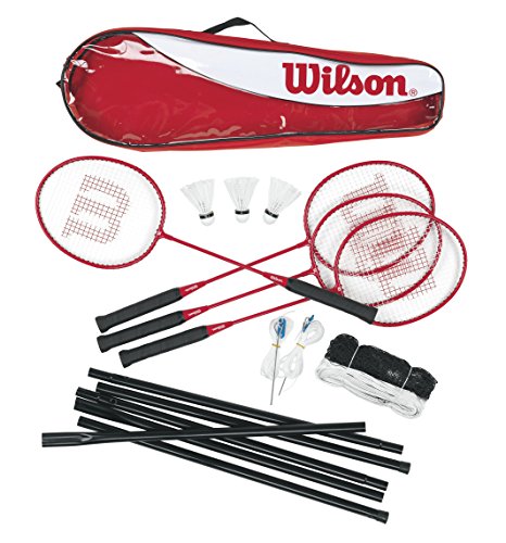 Wilson Tour Set de bádminton Incluye 4 Raquetas, 3 Volantes, 1 Red, 2 Soportes telescópicos, Accesorios de Suelo y Bolsa de Transporte, Unisex, Rojo, Talla Única