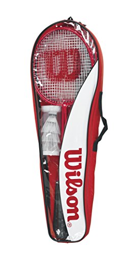 Wilson Tour Set de bádminton Incluye 4 Raquetas, 3 Volantes, 1 Red, 2 Soportes telescópicos, Accesorios de Suelo y Bolsa de Transporte, Unisex, Rojo, Talla Única