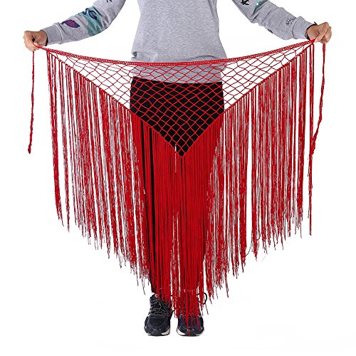 Wincal Bufanda de Cadera, 2 Colores, Bufanda de Cadera para Mujeres con borlas largas para Danza del Vientre(Rojo)