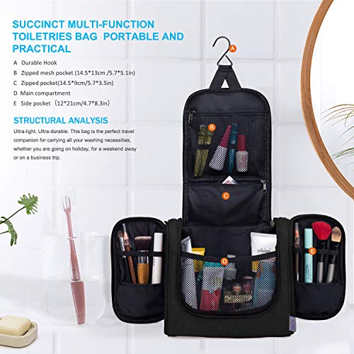 Wind Took Neceser Maquillaje Neceser de Viaje con Colgar Neceser Hombre Bolsas de Aseo Neceser Mujer cosméticos Organizador Accesorios de baño Negro