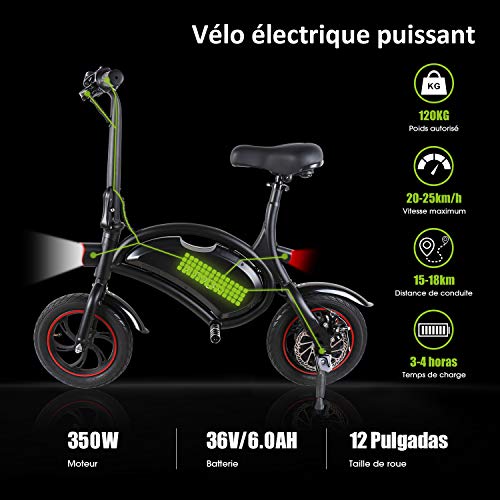 Windgoo Bicicleta Electrica 36V Plegable - E-Bike 12", Actualizar Bici Electrica Urbana Ligera para Adulto (Negro)