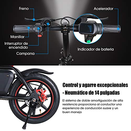 Windgoo Bicicleta Eléctrica Plegables, 350W Motor Bicicleta Plegable 25 km/h y 25 km, Bici Electricas Adulto con Ruedas de 14", Batería 36V 6.0Ah, Asiento Ajustable, con Pedales