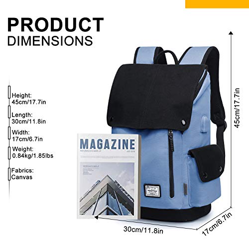 WindTook Mochila Lona Casual Mochila portatil 15.6 Pulgadas Laptop Backpack Escolares Juveniles Mochila vintaje con pueto USB Mochila Mujer Multifuncional para escola/Trabajo/Viaje Azul y Negra