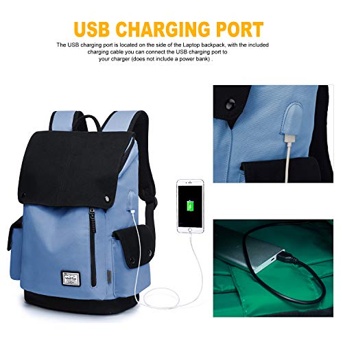 WindTook Mochila Lona Casual Mochila portatil 15.6 Pulgadas Laptop Backpack Escolares Juveniles Mochila vintaje con pueto USB Mochila Mujer Multifuncional para escola/Trabajo/Viaje Azul y Negra