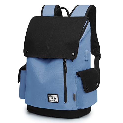 WindTook Mochila Lona Casual Mochila portatil 15.6 Pulgadas Laptop Backpack Escolares Juveniles Mochila vintaje con pueto USB Mochila Mujer Multifuncional para escola/Trabajo/Viaje Azul y Negra