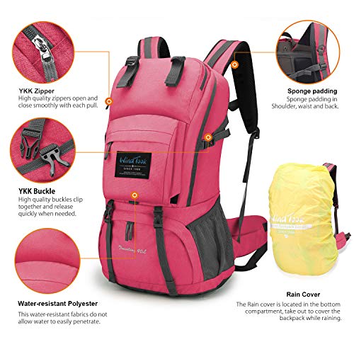 WindTook Mochilas Trekking 40 litros Mochilas de Senderismo Mochilas Mujer Impermeable Gran Capacidad para Mochila montaña Mochila de Marcha Trekking Camping Deporte al Aire Libre 55x33x20-Rosa