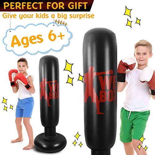 Winload Saco de Boxeo, 160cm Saco de Boxeo Hinchable de Pie para Niños, Fitness Boxeo Saco de Arena Columna Tumbler, Practicar Karate, Ejercicio y Alivio del Estrés para Adolescentes,con Bomba de Aire