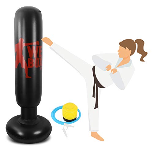 Winload Saco de Boxeo, 160cm Saco de Boxeo Hinchable de Pie para Niños, Fitness Boxeo Saco de Arena Columna Tumbler, Practicar Karate, Ejercicio y Alivio del Estrés para Adolescentes,con Bomba de Aire