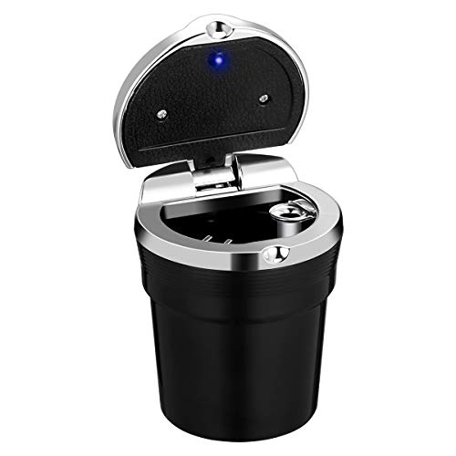 WINOMO Cenicero Auto Coche de Cigarrillos con luz Azul LED portátil (Negro)