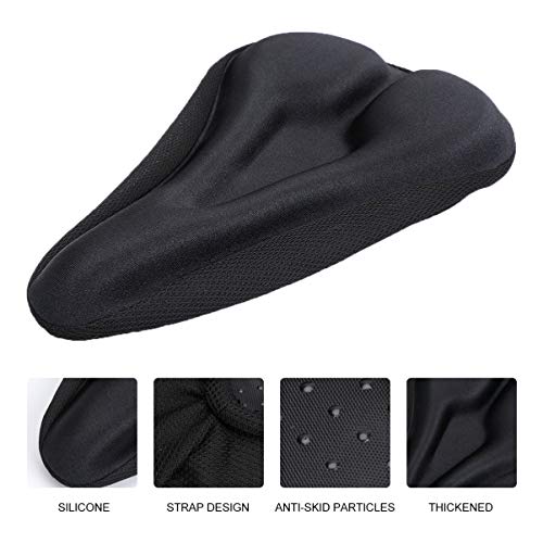 WINOMO Gel Bike Seat Cover Cojín Adecuado para Mountain Bike Seat y Road Bike Saddle para Hombres Mujeres Niños (Negro)