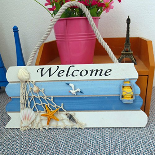 WINOMO Placa de Welcome Cartel Bienvenida de Madera Puerta Decoracion Nautica Azul