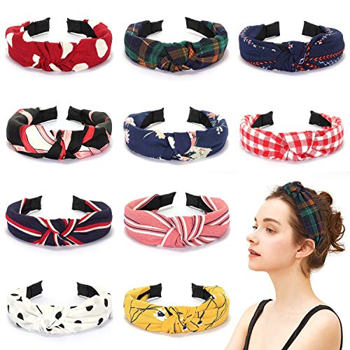 Winpok diademas para mujeres, 10pcs diademas de pelo anchas de punto bandas para el pelo de tela, diademas elásticos para la cabeza, accesorios para el pelo al aire libre para niñas