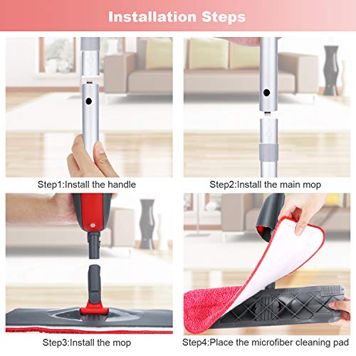 Winpok Mopa con Pulverizador, Spray Mop Función de Pulverización Mopa Pulverizador Giro de 360°, para Limpia Seca y Húmeda para Suelos Laminados, Azulejo y de Madera