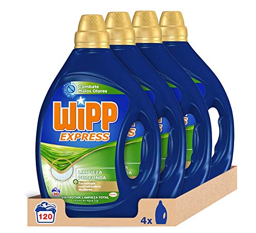 Wipp Express Detergente Líquido Antiolores - Pack de 4, Total: 120 Lavados