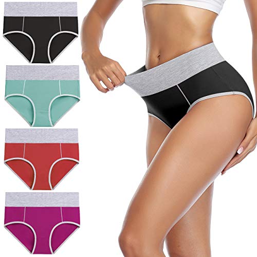 wirarpa Bragas Mujer Slip Cintura Alta Algodón Braguitas 4 Pack Tamaño M