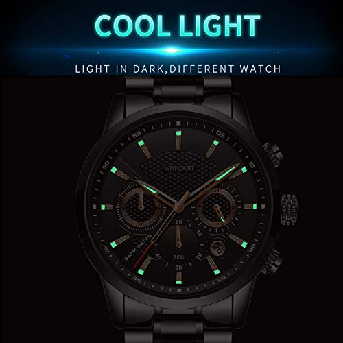 WISHDOIT Relojes Hombre Impermeable Deportes Cuarzo Analógico Cronógrafo Reloj de Vestir Moda Negro Esfera Grande con Plata Acero Inoxidable Correa WISHDOIT Relojes Hombre Impermeable Deportes Cuarzo Analógico Cronógrafo Reloj de Vestir Moda Negro Esfera Grande con Plata Acero Inoxidable Correa