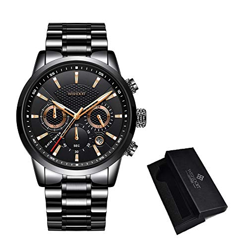 WISHDOIT Relojes Hombre Impermeable Deportes Cuarzo Analógico Cronógrafo Reloj de Vestir Moda Negro Esfera Grande con Plata Acero Inoxidable Correa WISHDOIT Relojes Hombre Impermeable Deportes Cuarzo Analógico Cronógrafo Reloj de Vestir Moda Negro Esfera Grande con Plata Acero Inoxidable Correa