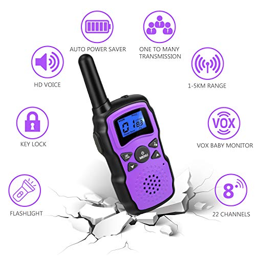 Wishouse Walkie Talkie Niños Bateria Recargable con 2 Cargadores USB, Adultos Walky Talky 4 Piezas Largo Alcance, Cámping Juegos Policia Juguetes with Linterna,Navidad Cumpleaños Regalos para Niños