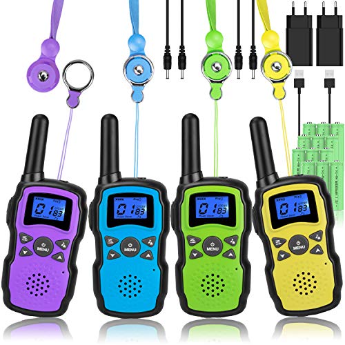 Wishouse Walkie Talkie Niños Bateria Recargable con 2 Cargadores USB, Adultos Walky Talky 4 Piezas Largo Alcance, Cámping Juegos Policia Juguetes with Linterna,Navidad Cumpleaños Regalos para Niños