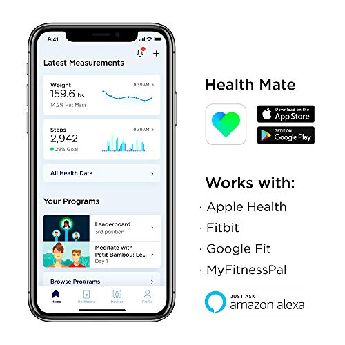 Withings Body+ Báscula inteligente con conexión Wi-Fi, medición de la grasa corporal, IMC, masa muscular y porcentaje de agua corporal, sincronización con la aplicación móvil por Bluetooth o Wi-Fi
