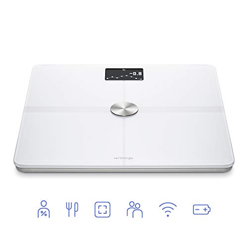 Withings Body+ Báscula inteligente con conexión Wi-Fi, medición de la grasa corporal, IMC, masa muscular y porcentaje de agua corporal, sincronización con la aplicación móvil por Bluetooth o Wi-Fi