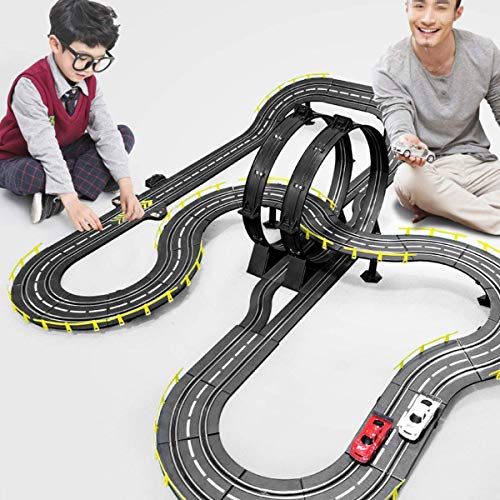 WLGQ 1:43 Escala Modelo Pista Carreras Carril Coche Ranura Coche 7.2M Pista de Empalme Boythday Presente Juguete Educativo para Garaje (Color: Eléctrico, Tamaño: 2 Autos)