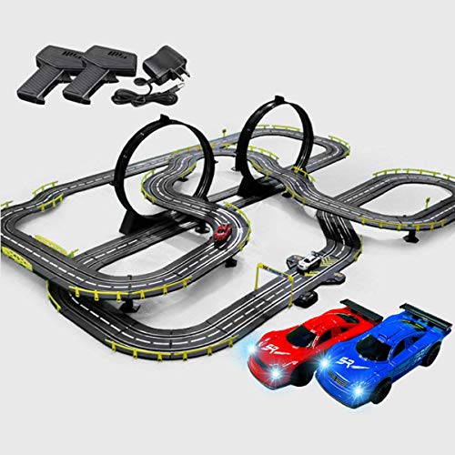 WLGQ 1:43 Modelo a Escala Tracer Racers R/C Control Remoto de Alta Velocidad Pista de Carreras Juguetes educativos 12.7M Pista de Empalme Niño y niña Presente (Color: Eléctrico + Manivela, Tama