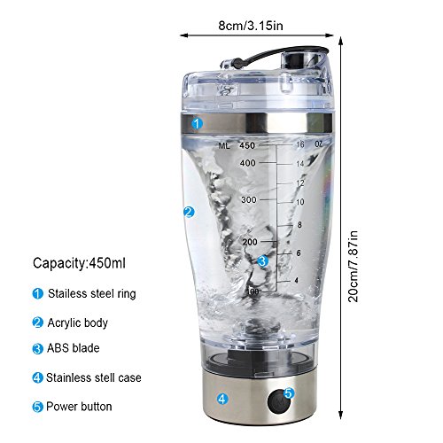 WM Shaker Cup Gym Botella de Agua para Proteínas Mezclador de vórtice eléctrico recargable y portátil Rechargeable Shaker Bottle Portable Electric Vortex Mixer