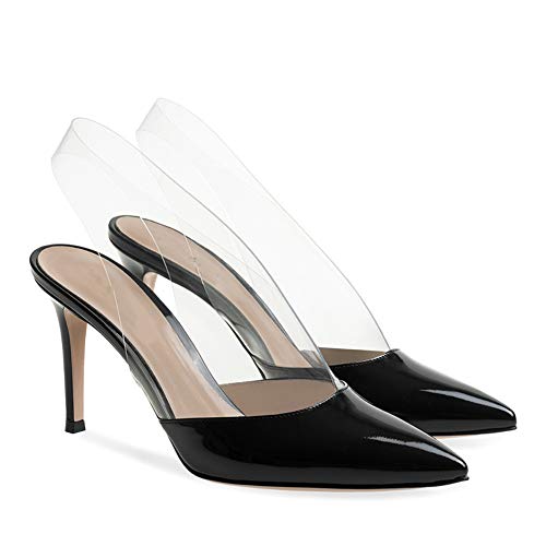 WMZQW Sandalias de Tacón Alto Puntiagudas para Mujer Estilete de Boda Zapatos de Fiesta para La Mascarada, Fiesta, Bar,Negro,42