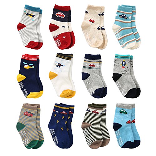 Wobon 12 Pares de Calcetines Antideslizantes para Niños Pequeños Algodón Lindo con Puños, Calcetines Antideslizantes para Bebés (12 pares de avión y coche, 3-5 años) Wobon 12 Pares de Calcetines Antideslizantes para Niños Pequeños Algodón Lindo con Puños, Calcetines Antideslizantes para Bebés (12 pares de avión y coche, 3-5 años)