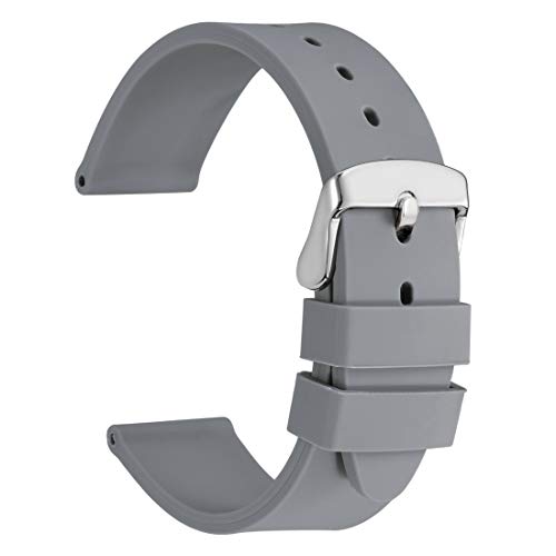 WOCCI 20mm Correa de Reloj de Silicona con Hebilla Plateada, Banda de Repuesto de Goma Suave (Gris) WOCCI 20mm Correa de Reloj de Silicona con Hebilla Plateada, Banda de Repuesto de Goma Suave (Gris)
