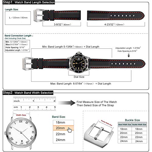 WOCCI 20mm Correa Reloj de Silicona, Caucho Suave Replacement Banda (Negro)