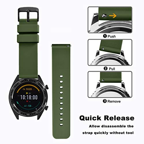 WOCCI 22mm Silicona Correa Reloj Hombre Mujer con Hebilla de Negro, Pulsera de Repuesto Ejército Verde