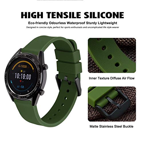 WOCCI 22mm Silicona Correa Reloj Hombre Mujer con Hebilla de Negro, Pulsera de Repuesto Ejército Verde