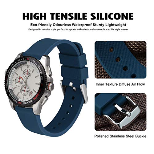 WOCCI Silicona Correa Reloj 20mm con Hebilla de Acero Inoxidable, Liberación Rápida y Unisex (Azul Oscuro)