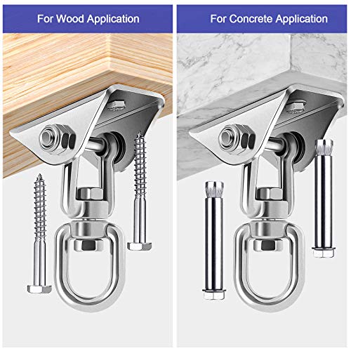 Wodasi Gancho de Techo, Ganchos de Techo SUS304 Stainless Steel Tarea Pesada 360° Rotate Anclaje de Techo para Colgar Hamaca Columpio, Sillon Colgante y Saco Boxeo Capacidad 450Kg