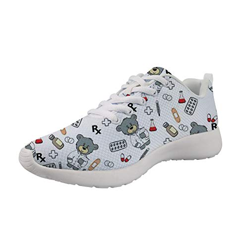 Woisttop Bear Doctor White Zapatillas Planas para Correr para Mujeres Hombres Zapatillas Deportivas para Caminar